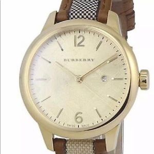 Ladies Classic Round Gold Nova Brown Check Burberry Watch BU10114